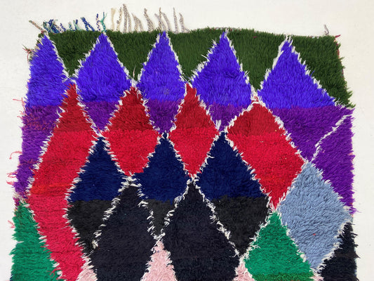 Vintage Moroccan 4x7.5 Rug, Bohemian Diamond Colorful Rug.