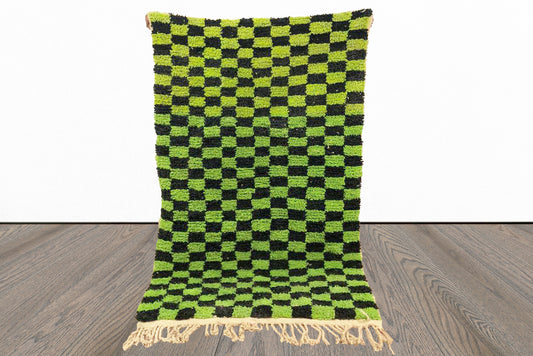 Moroccan green and black checkered rug - Moroccan checker rugs.