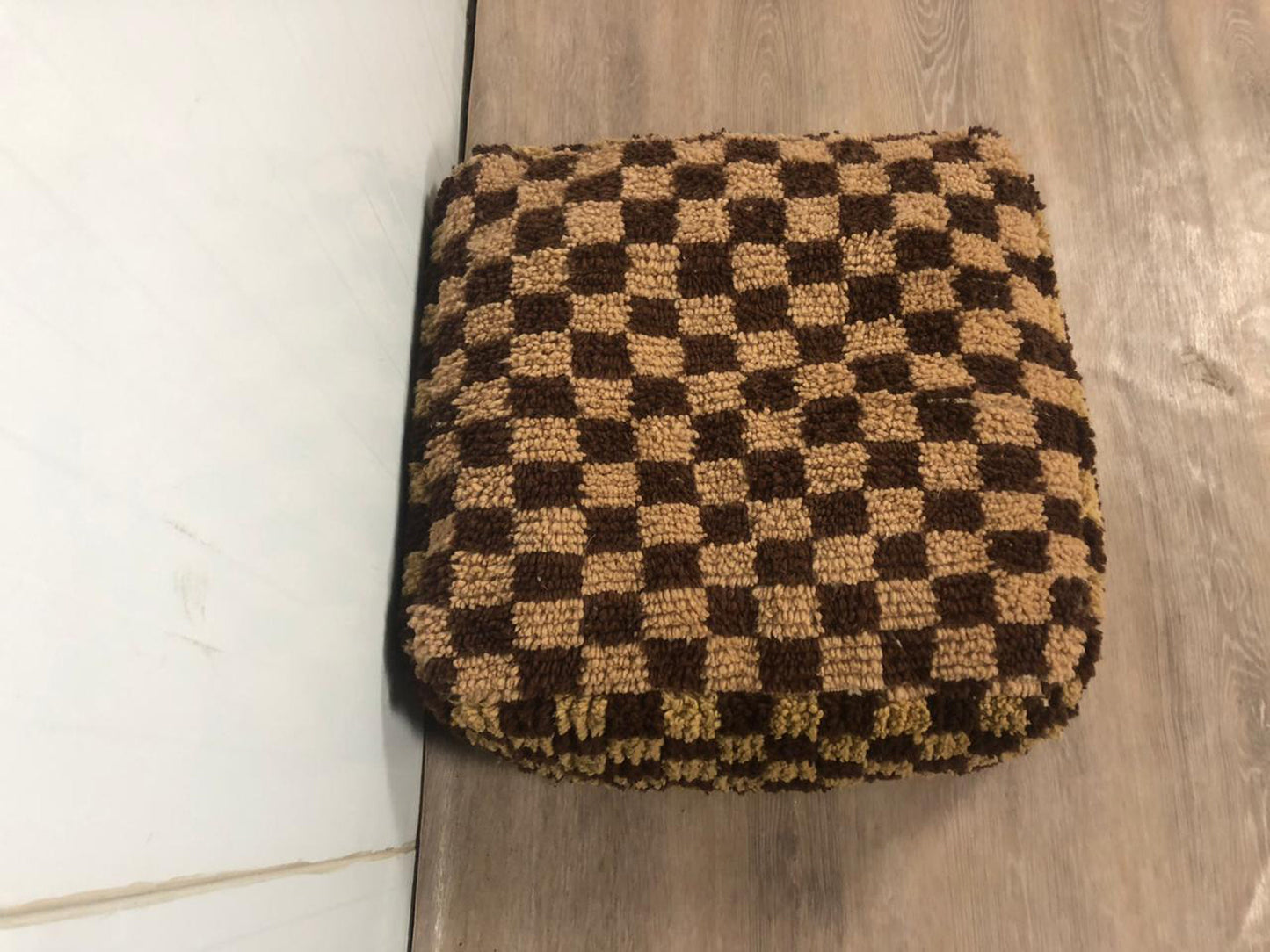 Brown and cream checkered Moroccan Pouf, Berber checkerboard Flour pillow,