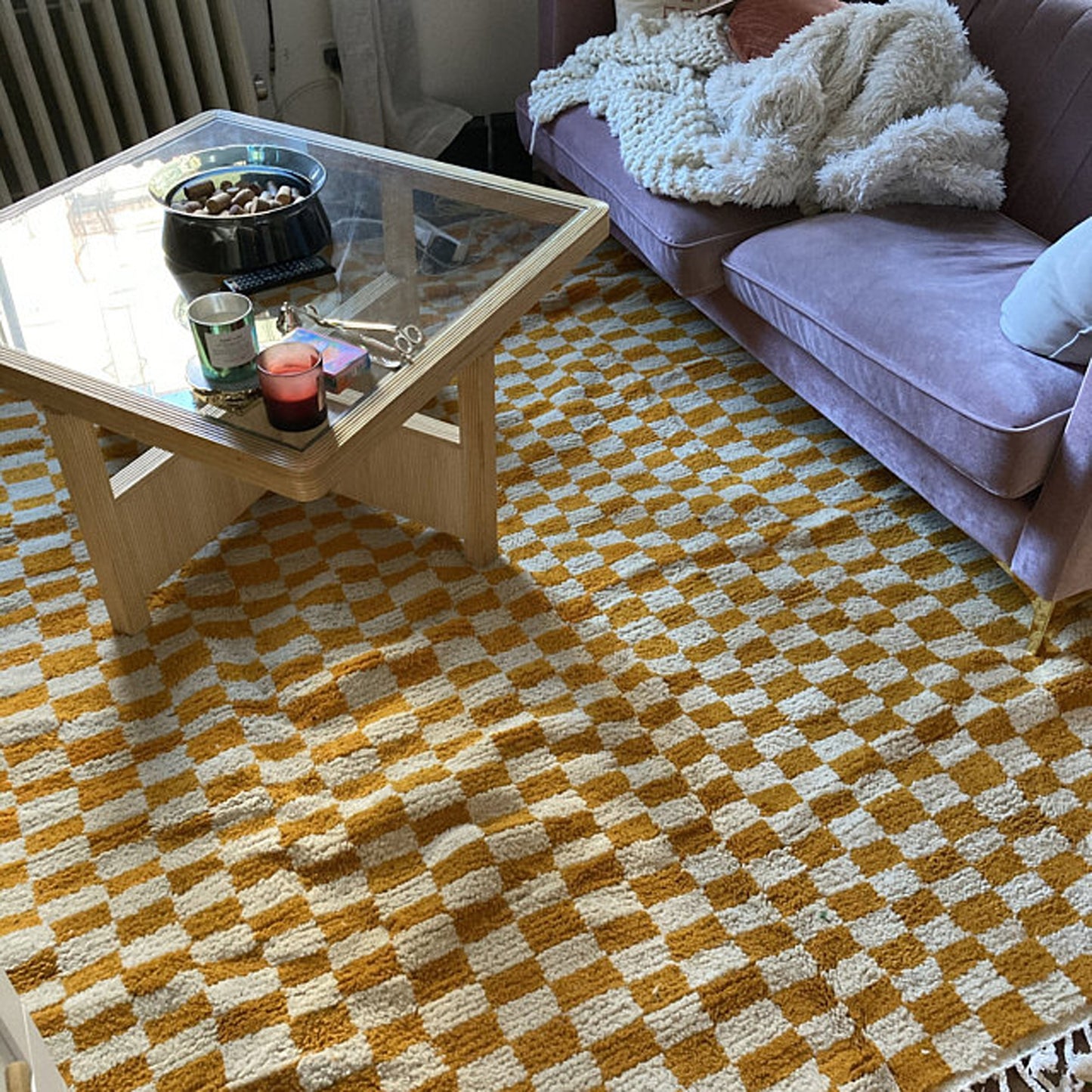 Exotic and Eye-catching Large Black and White Moroccan Berber Checkered wool Rug.