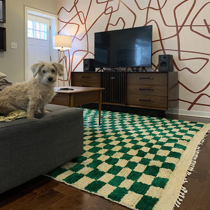 Exotic and Eye-catching Large Black and White Moroccan Berber Checkered wool Rug.