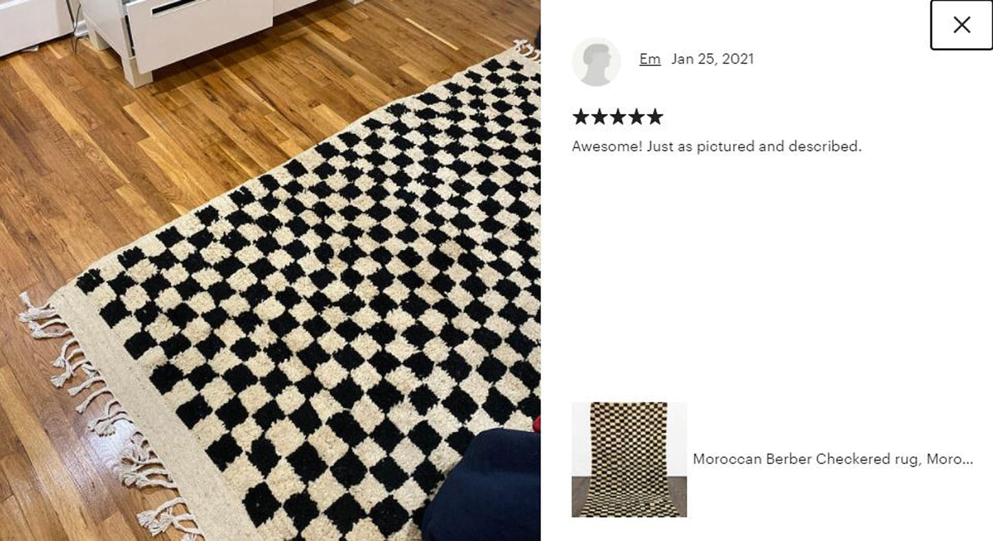 Exotic and Eye-catching Large Black and White Moroccan Berber Checkered wool Rug.
