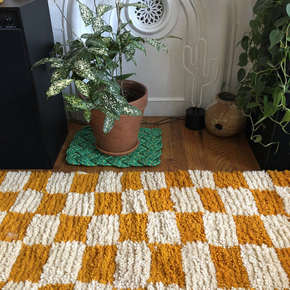 Exotic and Eye-catching Large Black and White Moroccan Berber Checkered wool Rug.