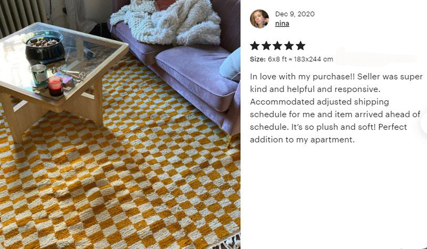 Checkered Moroccan Orange area rug.