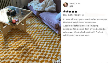 Checkered Moroccan Orange area rug.