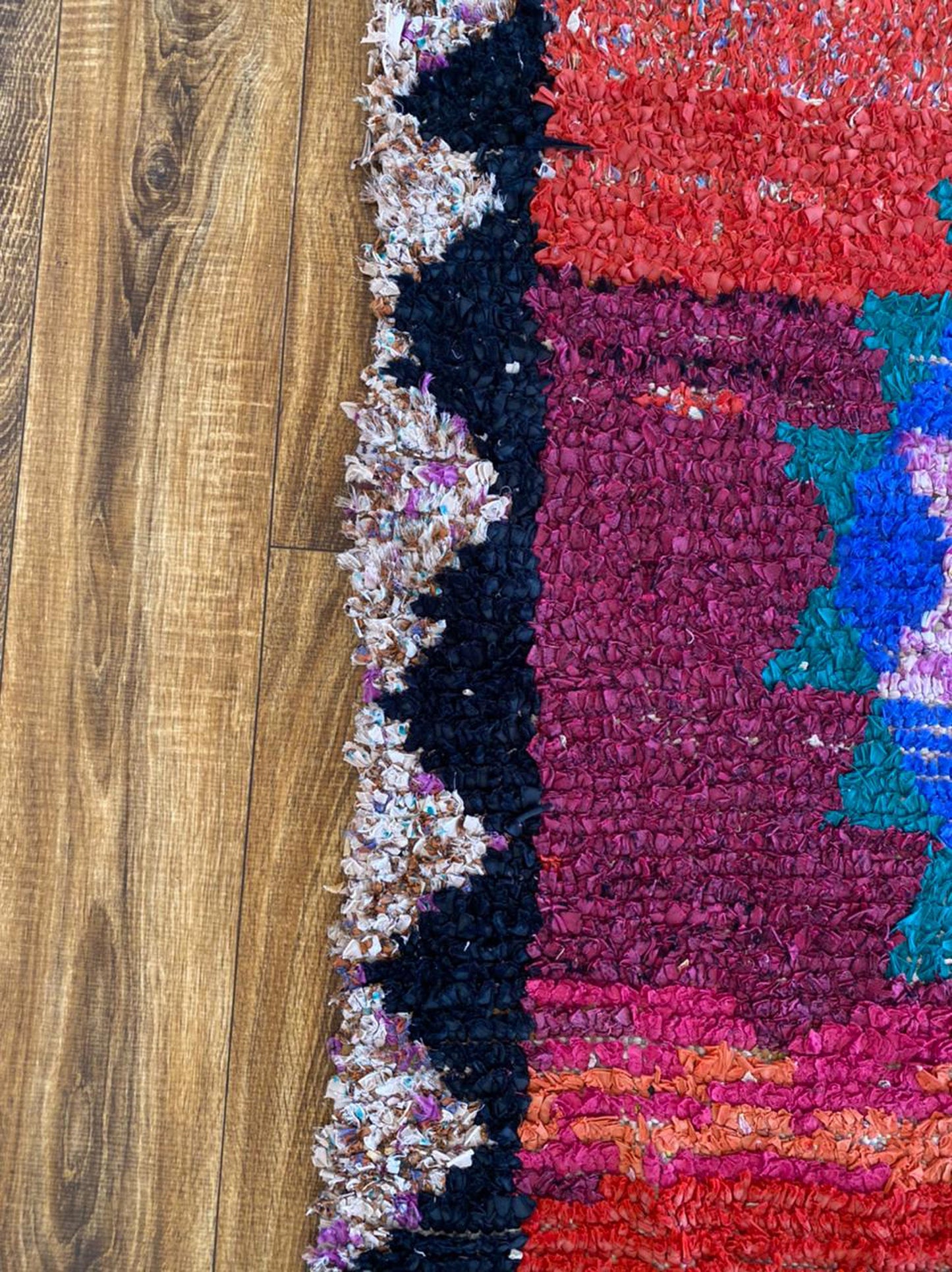 Red Moroccan Berber vintage rug, 3x7 ft boucherouite area rug .