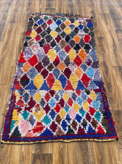 Colorful 3x6 ft Moroccan vintage Berber area rug .