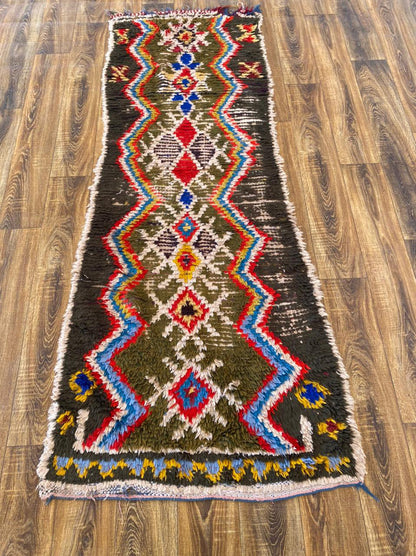 3x7 ft Moroccan vintage Berber rug, Azilal woven area rug.