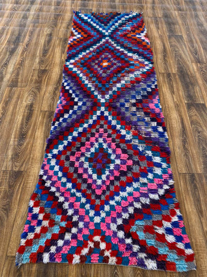 3x8 ft Moroccan vintage runner, woven Azilal Berber runner rug.