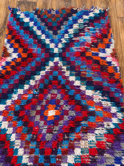 3x8 ft Moroccan vintage runner, woven Azilal Berber runner rug.