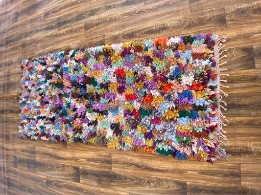 Boucherouite rug, Moroccan vintage rug, 3x7 FT.