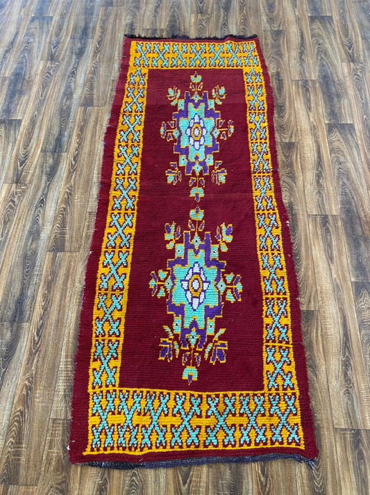 Tapis de couloir marocain vintage 3x8, tapis berbère coloré.