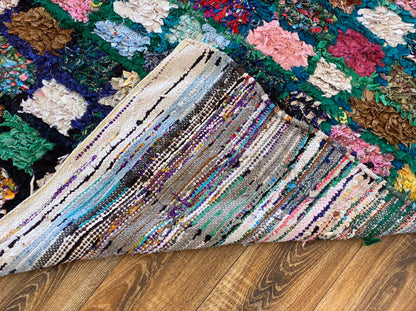 4x6 Boucherouite vintage Moroccan Rugs, Colorful Grid Berber area Rug.