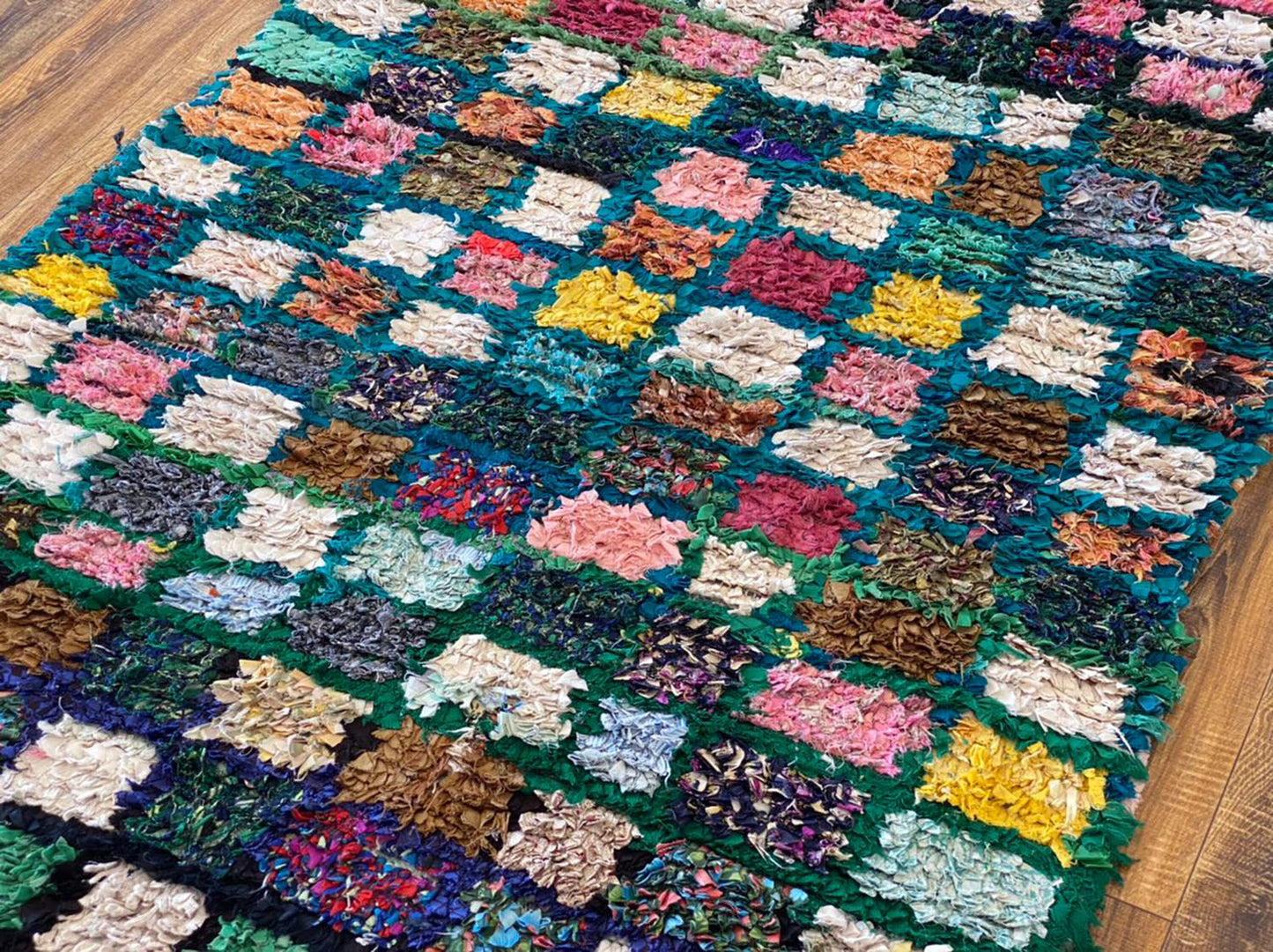 4x6 Boucherouite vintage Moroccan Rugs, Colorful Grid Berber area Rug.