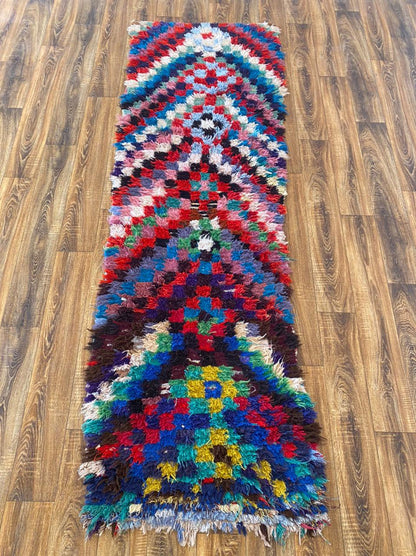 3x9 Checkered Colorful Moroccan Rugs, Berber runner Rug.