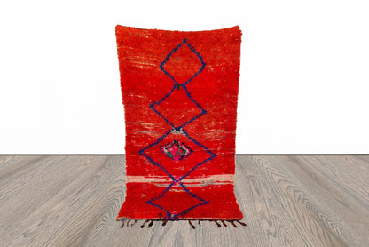 4x7 ft Moroccan vintage red rug, woven Berber area rug .