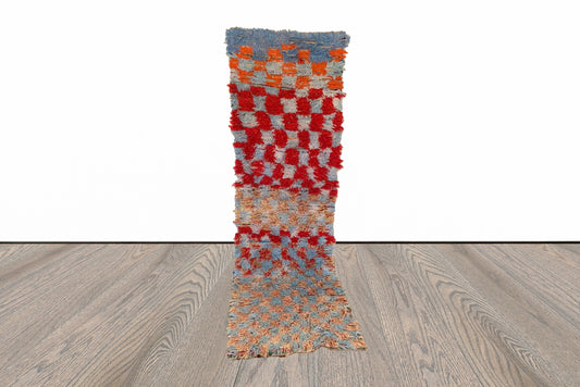 Tapis de couloir à carreaux berbère vintage marocain 3x10 pieds.