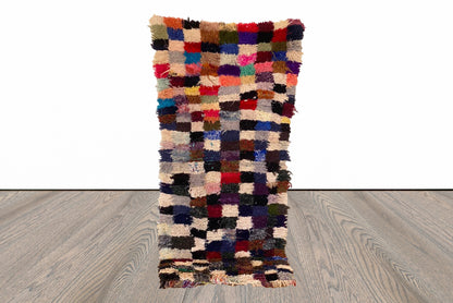 Moroccan vintage small Berber checkered area rug 3x6 ft.
