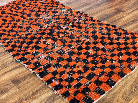 4x7 ft vintage checkered Moroccan area rug.