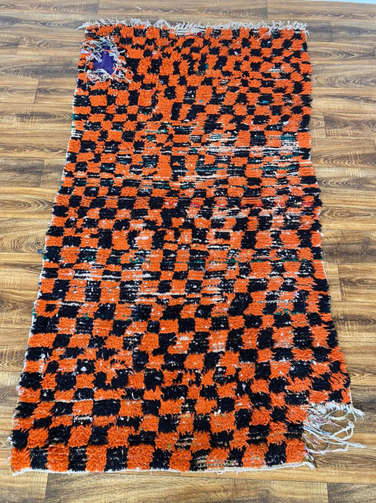 4x7 ft vintage checkered Moroccan area rug.