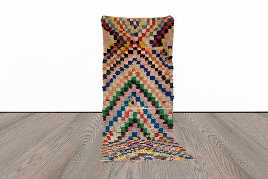 Boucherouite Moroccan runner rug 3x9 ft.