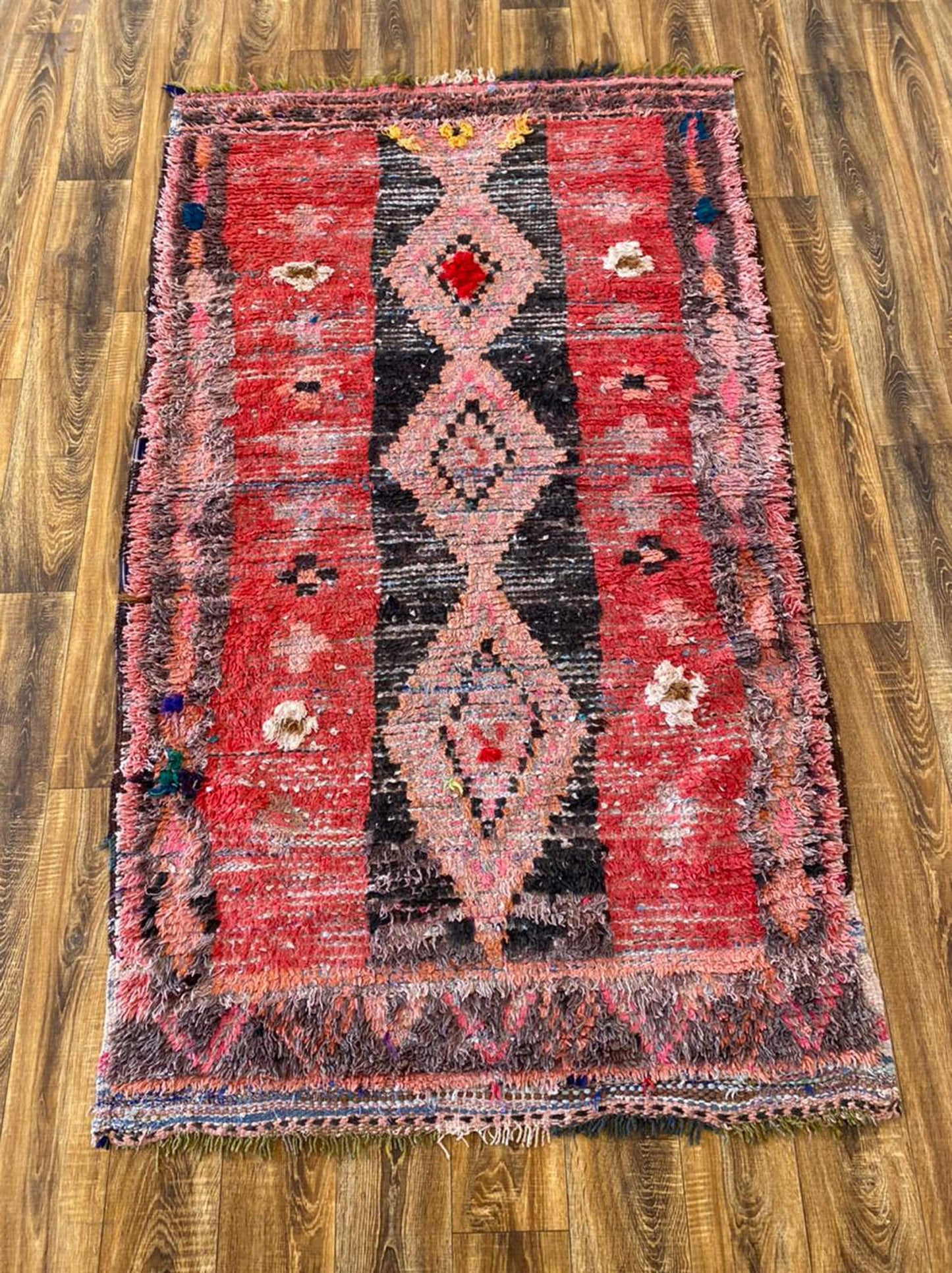 4x7 ft Moroccan vintage woven area rug.