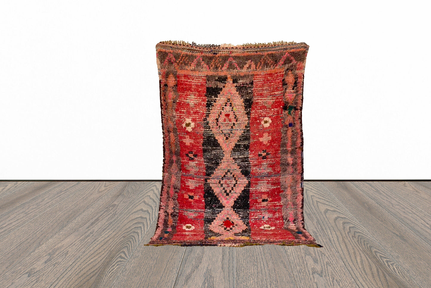 4x7 ft Moroccan vintage woven area rug.