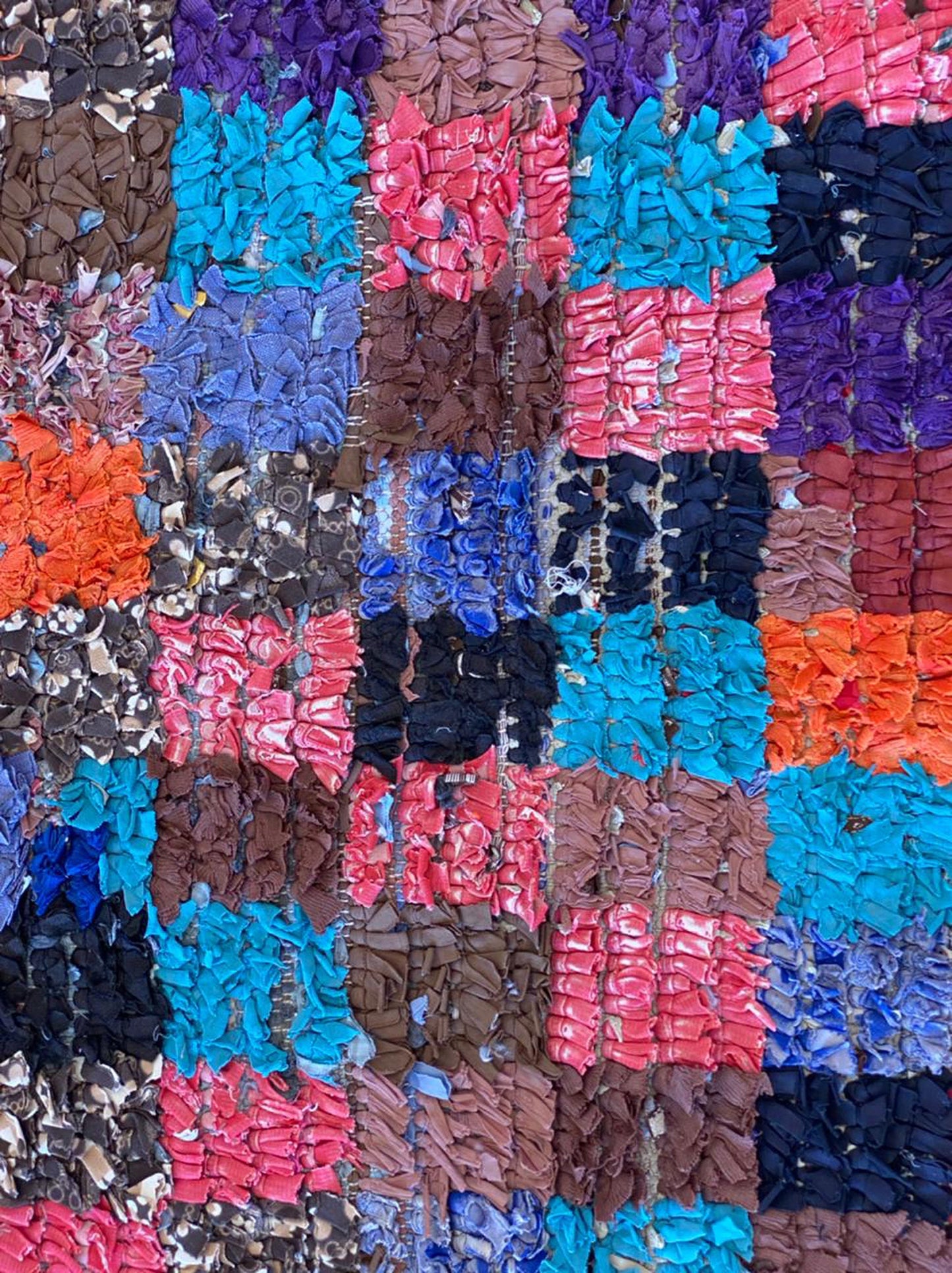 3x6 ft vintage Boucherouite Moroccan rug.