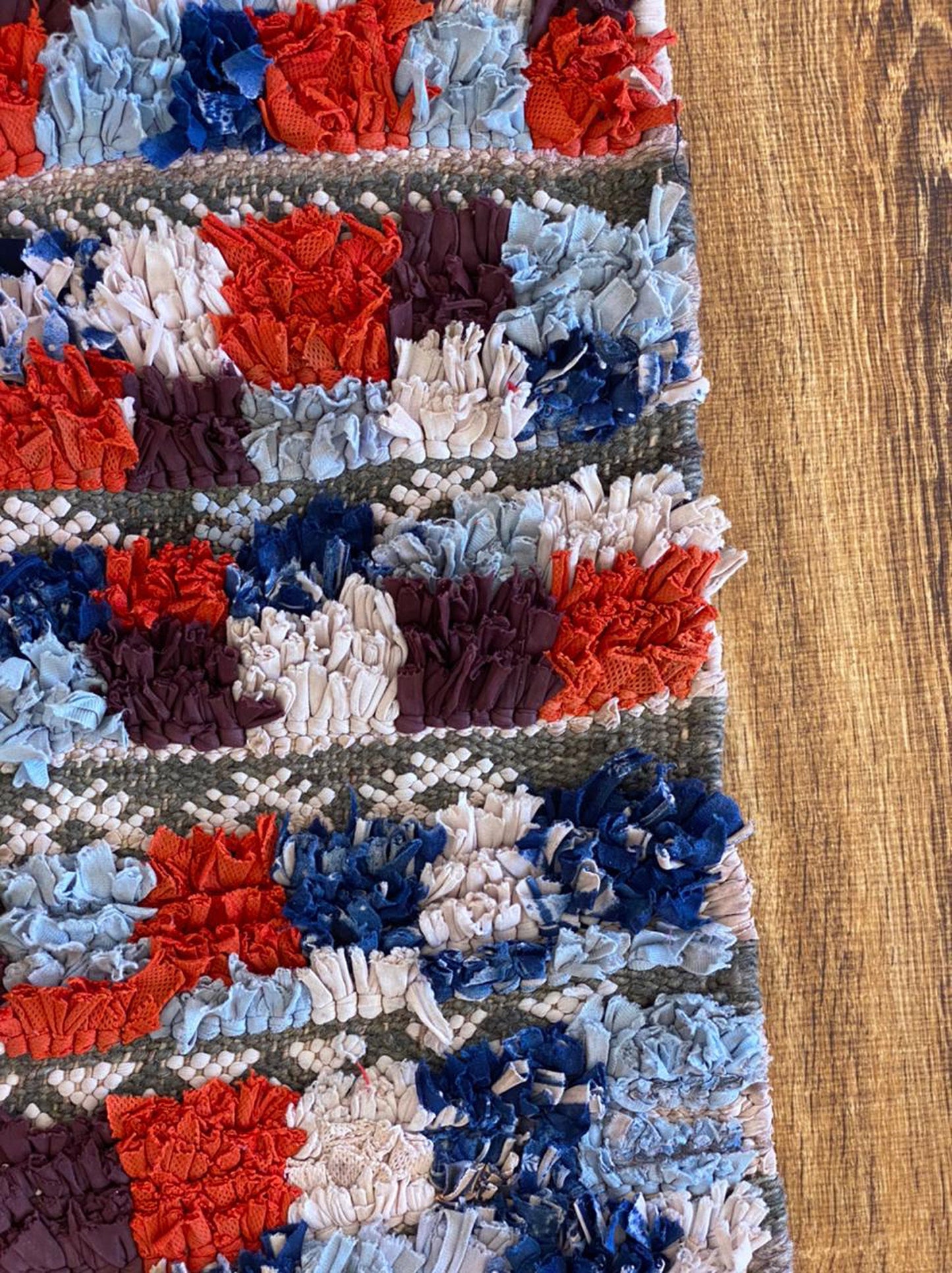 3x8 ft Moroccan Boucherouite area rug.
