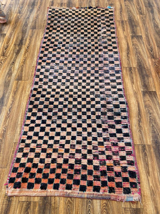 checkered Moroccan runner rug 4x9 ft.