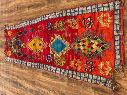 3x9 ft Moroccan vintage runner rug, Azilal woven Berber runner.