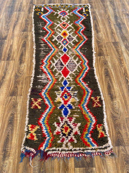3x7 ft Moroccan vintage Berber rug, Azilal woven area rug.