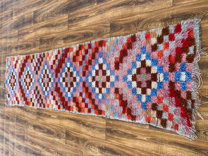 2x8 ft vintage Moroccan runner, woven Azilal Berber runner rug.
