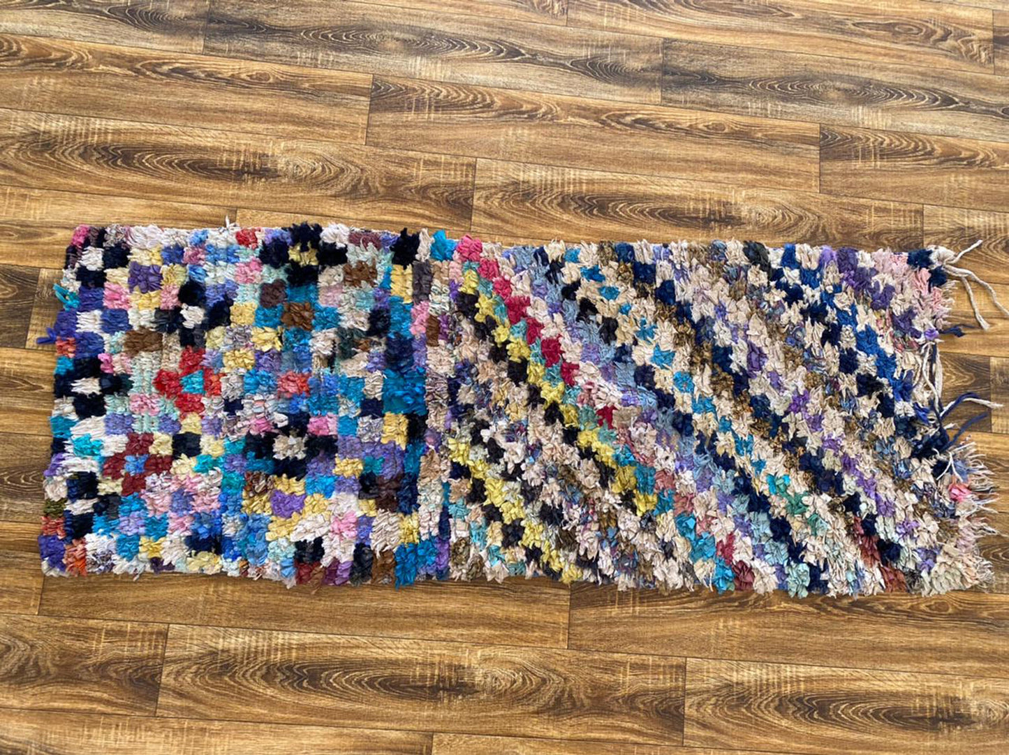 2x6 ft Boucherouite Moroccan small area rug.