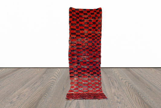 Norrow Moroccan checkered runner rug 3x10 ft.