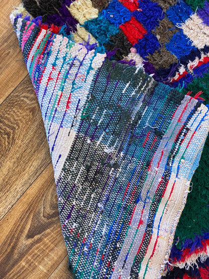3x9 ft vintage Moroccan checkered runner rug.