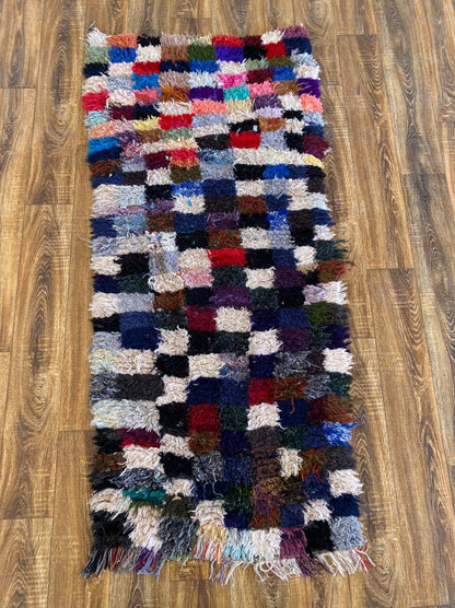 Moroccan vintage small Berber checkered area rug 3x6 ft.