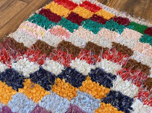 Moroccan Boucherouite runner rug 3x9 ft.