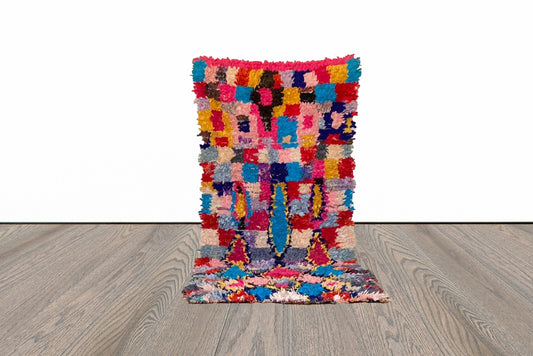 Boucherouite Moroccan vintage rug 3x6 ft.