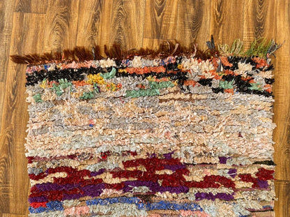 4x4 ft Moroccan vintage boucherouite area rug.