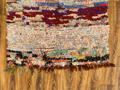 4x4 ft Moroccan vintage boucherouite area rug.
