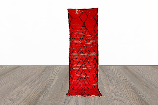 Moroccan red narrow runner rug 2x7 ft.