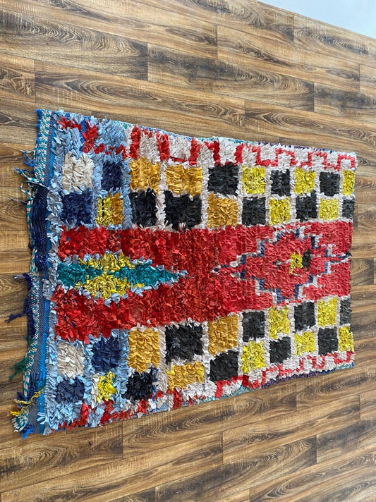 Moroccan Boucherouite colorful rug 4x6 ft.