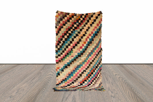 4x7 ft Moroccan colorful Boucherouite rug.