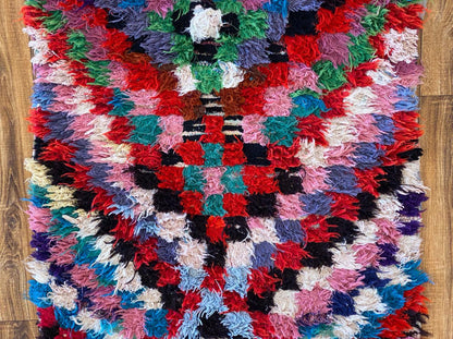 3x9 Checkered Colorful Moroccan Rugs, Berber runner Rug.