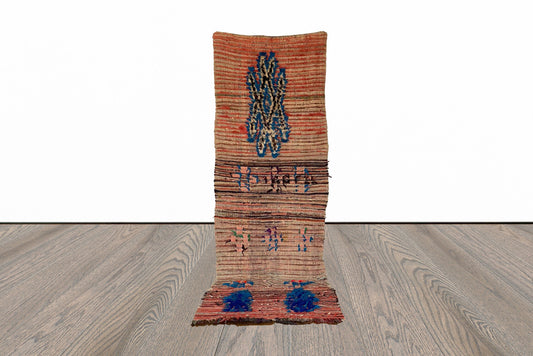 Moroccan Berber wool runner rug 3x9 ft .