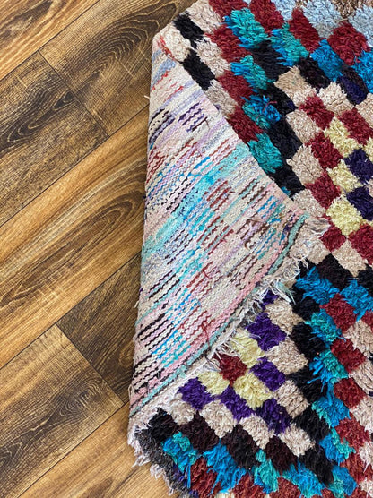 2x6 ft vintage Moroccan colorful rug.