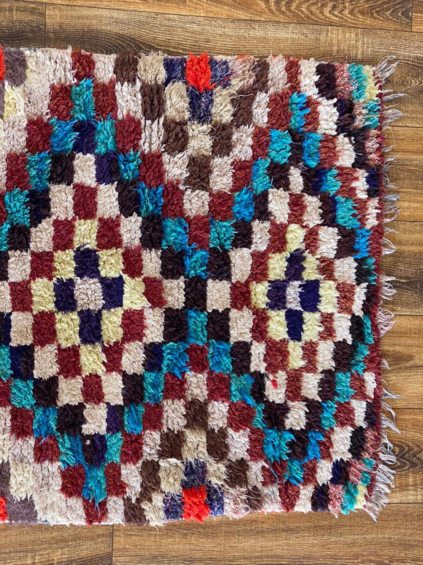 2x6 ft vintage Moroccan colorful rug.