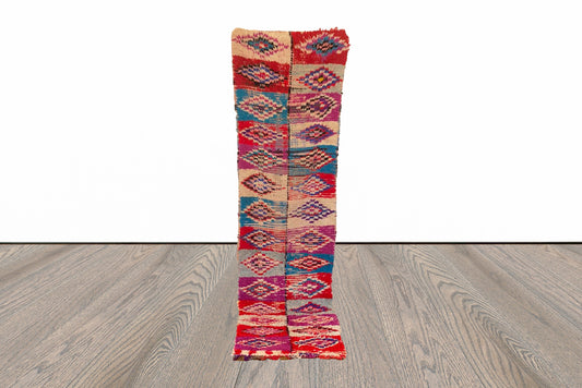 Tapis de couloir marocain vintage 2x9 pieds, tapis de couloir berbère tissé.