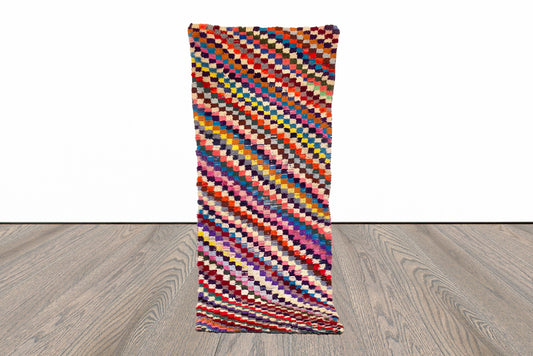 Moroccan vintage Berber rug, 3x7 ft Azilal woven area rug.